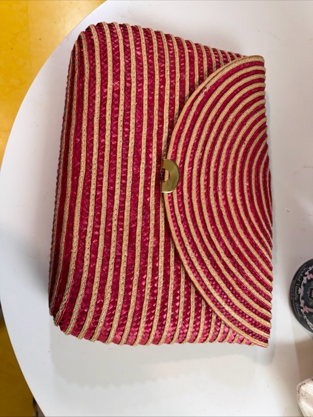 Straw Envelope Clutch in Pink and Gold vintage nos